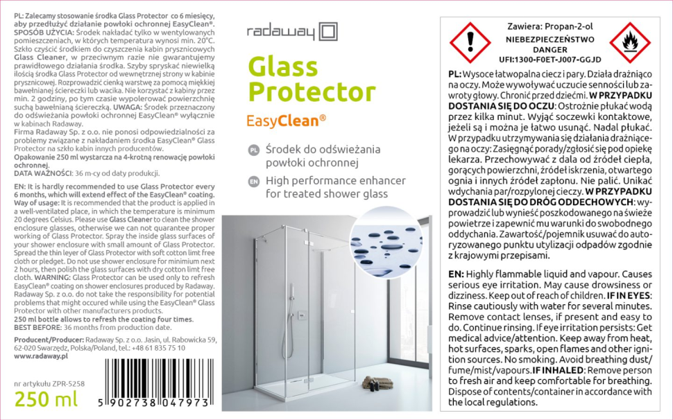Средство по уходу за стеклом с защитным покрытием Easy Clean® Radaway Glass Protector